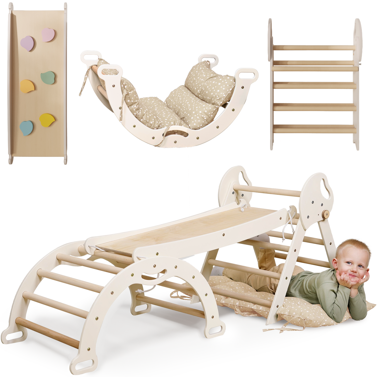 Montessori 4in1 Kletterdreieck fΓΌr Babys: Pikler-Dreieck, Kletterbogen, Rutschbrett und Kissen fΓΌr Kleinkinder (1β3 Jahre)-6