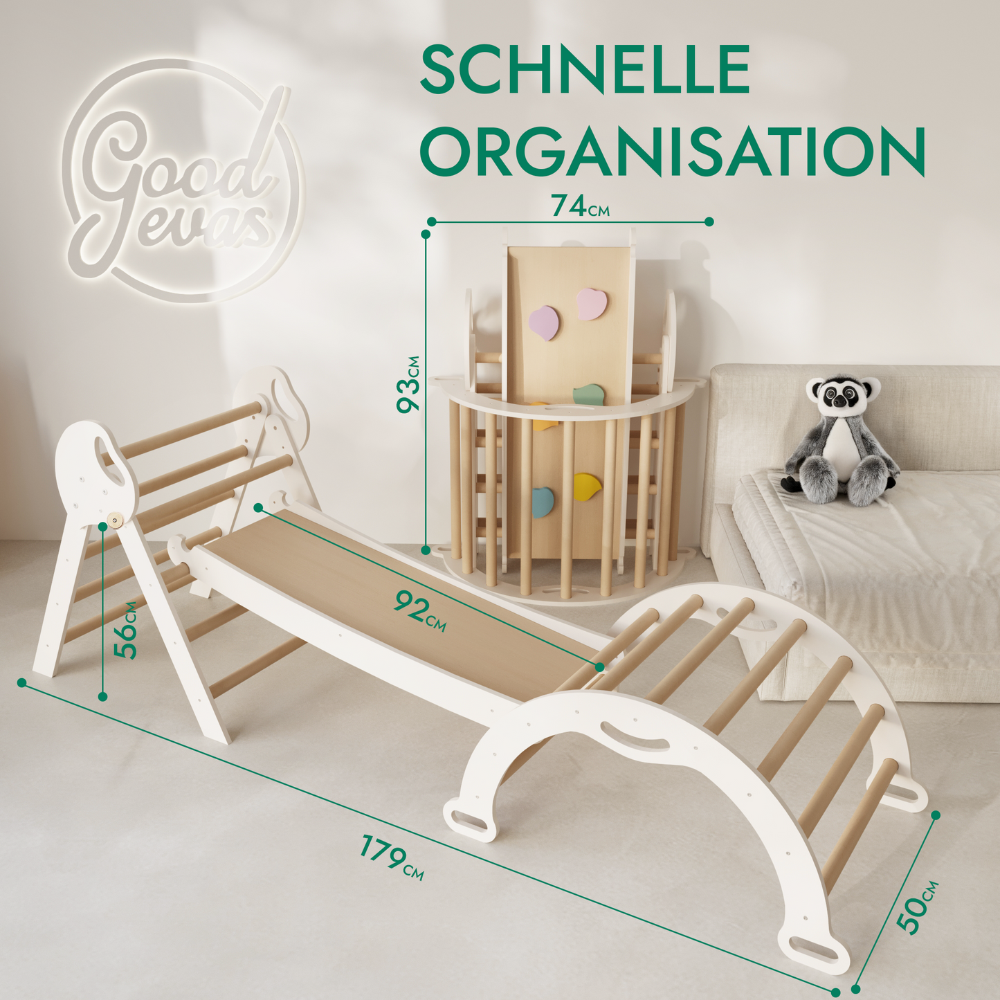 Montessori 4in1 Kletterdreieck für Babys: Pikler-Dreieck, Kletterbogen, Rutschbrett und Kissen für Kleinkinder (1–3 Jahre)-1